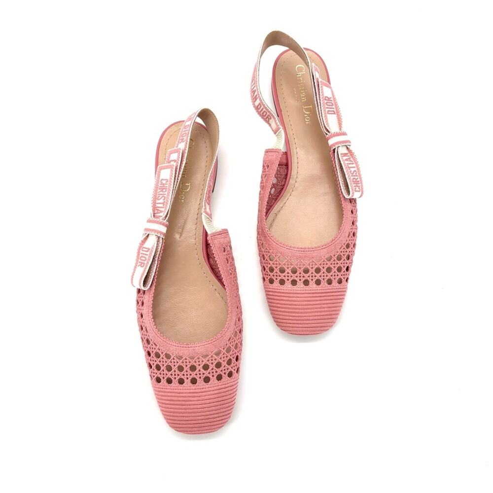 Dior & Moi Cannage Mesh Pink Bow Logo Slingback Flats Sandals 40.5 - Picture 2 of 10